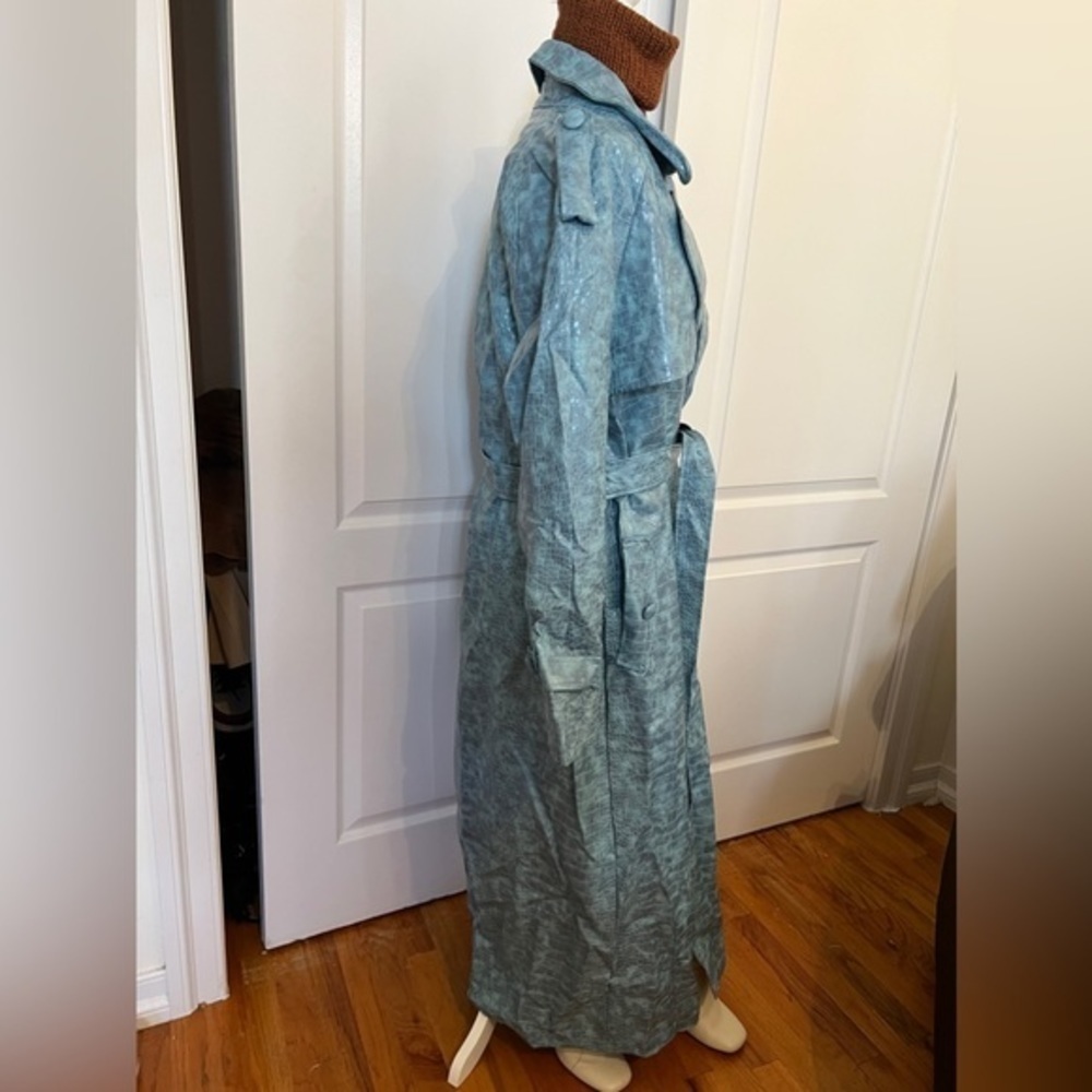 NEW Pretty Little Thing Pale Blue Croc PU Trench Coat | Size 10 - Picture 8 of 12